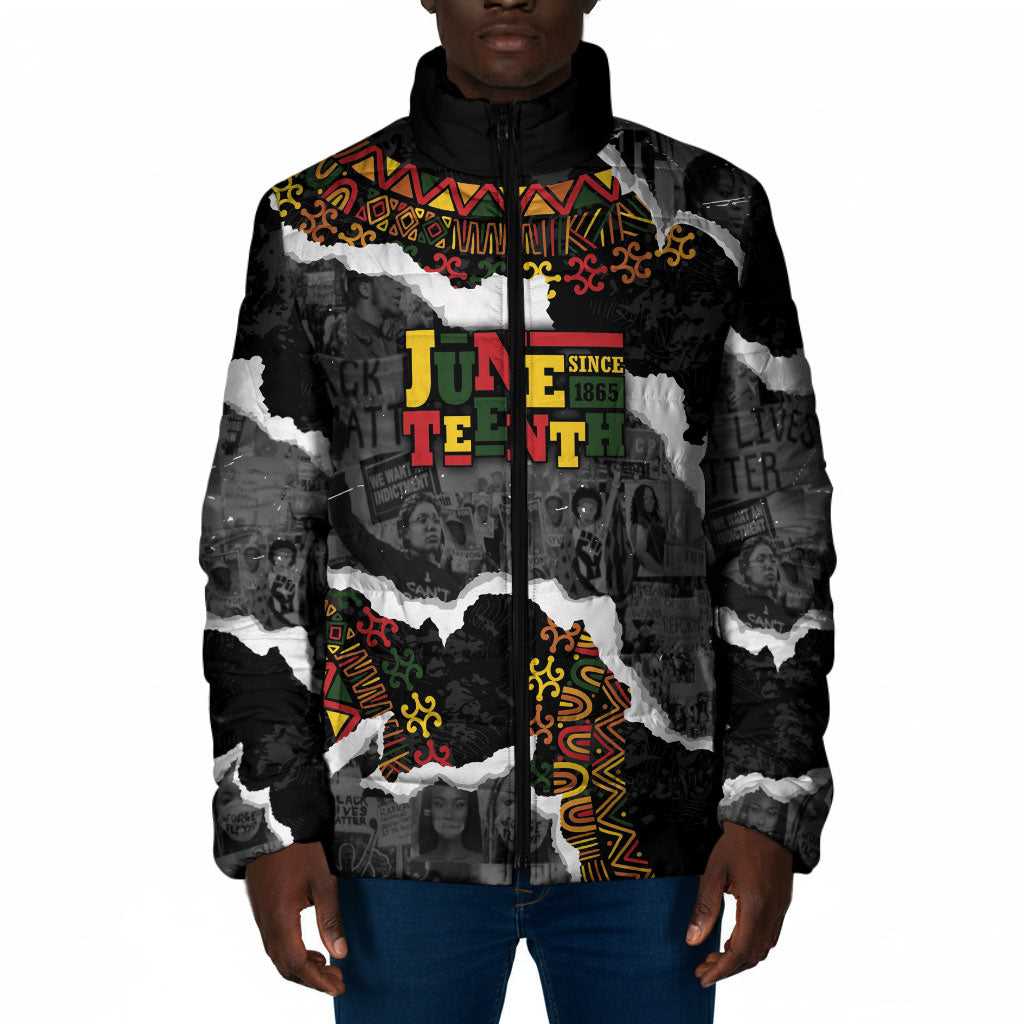Juneteenth Freedom Day Personalized Grunge Ethnic Motif Padded Jacket Black History