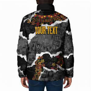 Juneteenth Freedom Day Personalized Grunge Ethnic Motif Padded Jacket Black History