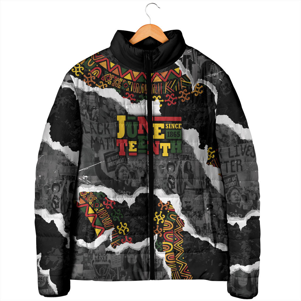 Juneteenth Freedom Day Personalized Grunge Ethnic Motif Padded Jacket Black History