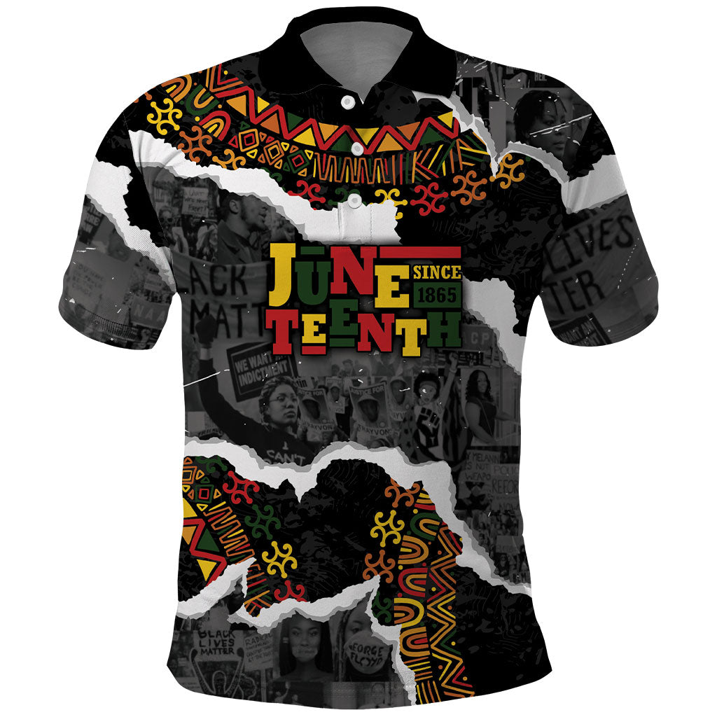Juneteenth Freedom Day Personalized Grunge Ethnic Motif Polo Shirt Black History