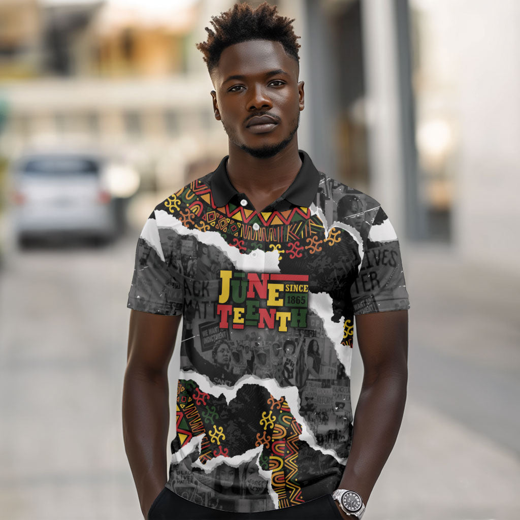 Juneteenth Freedom Day Personalized Grunge Ethnic Motif Polo Shirt Black History