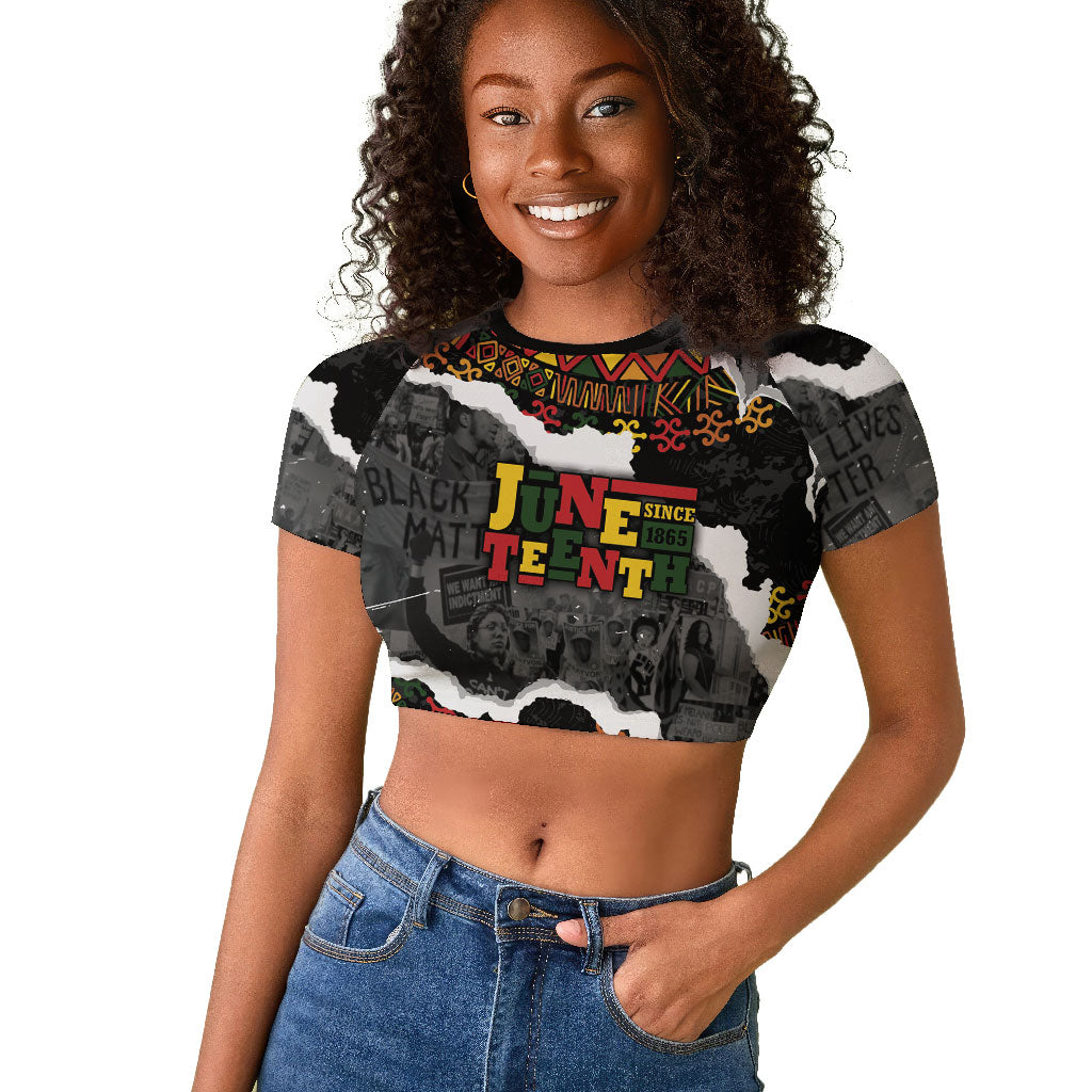 Juneteenth Freedom Day Personalized Grunge Ethnic Motif Raglan Cropped T shirt Black History