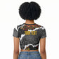 Juneteenth Freedom Day Personalized Grunge Ethnic Motif Raglan Cropped T shirt Black History