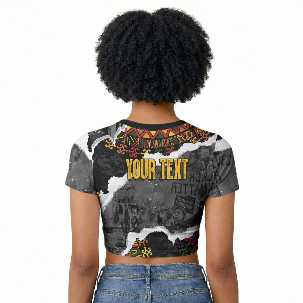 Juneteenth Freedom Day Personalized Grunge Ethnic Motif Raglan Cropped T shirt Black History
