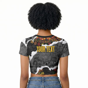 Juneteenth Freedom Day Personalized Grunge Ethnic Motif Raglan Cropped T shirt Black History