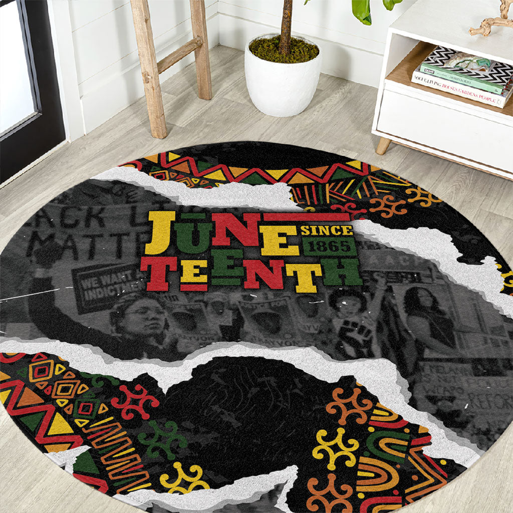 Juneteenth Freedom Day Grunge Ethnic Motif Round Carpet Black History