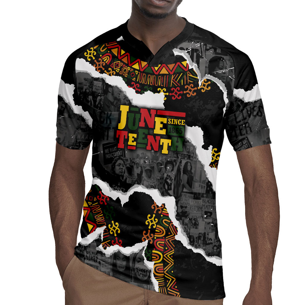 Juneteenth Freedom Day Personalized Grunge Ethnic Motif Rugby Jersey Black History