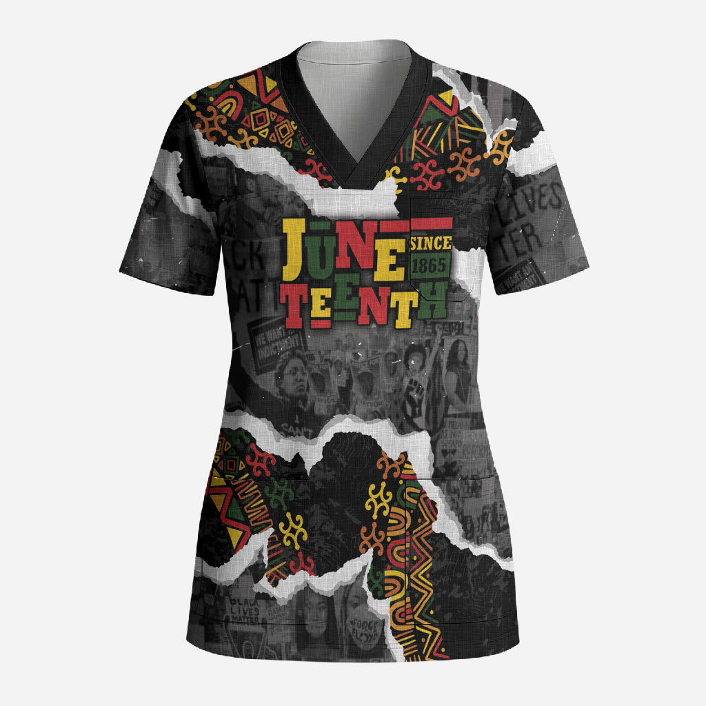 Juneteenth Freedom Day Personalized Grunge Ethnic Motif Scrub Top Black History
