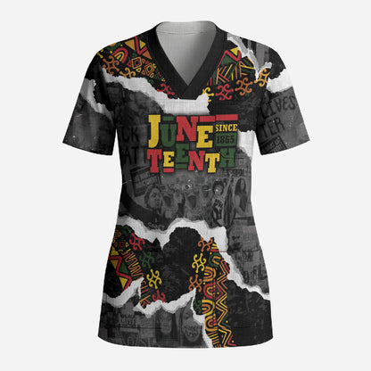 Juneteenth Freedom Day Personalized Grunge Ethnic Motif Scrub Top Black History