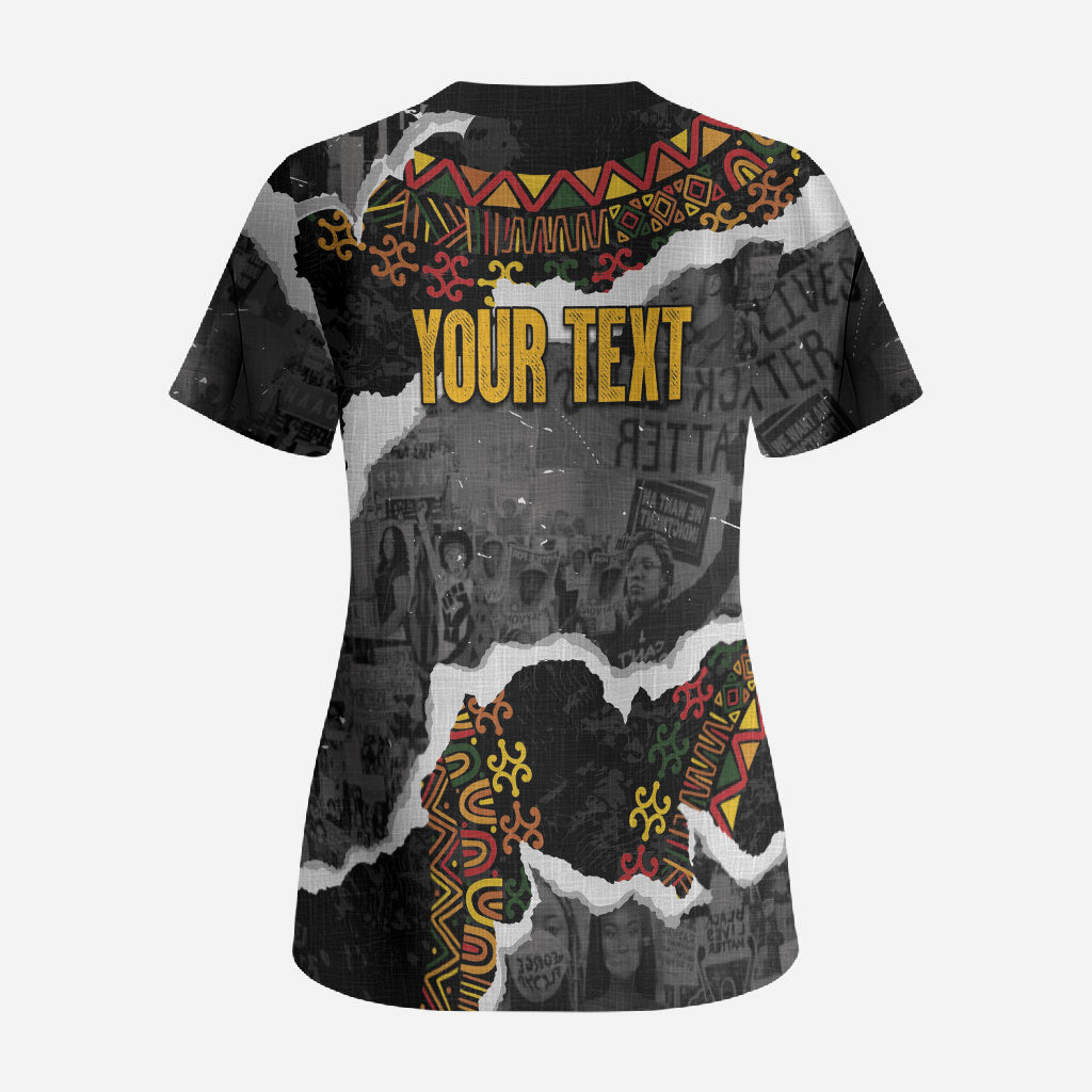 Juneteenth Freedom Day Personalized Grunge Ethnic Motif Scrub Top Black History