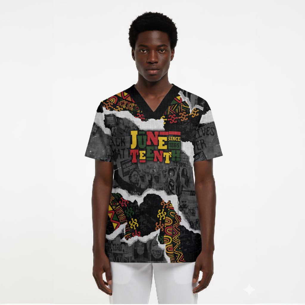 Juneteenth Freedom Day Personalized Grunge Ethnic Motif Scrub Top Black History