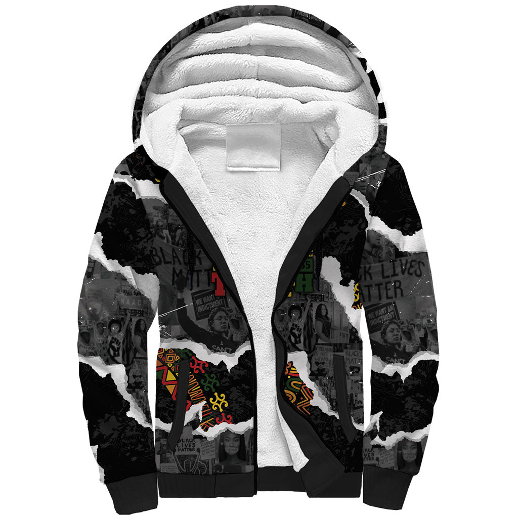 Juneteenth Freedom Day Personalized Grunge Ethnic Motif Sherpa Hoodie Black History