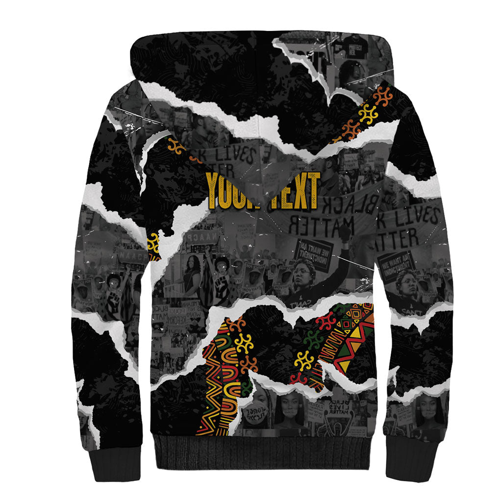 Juneteenth Freedom Day Personalized Grunge Ethnic Motif Sherpa Hoodie Black History