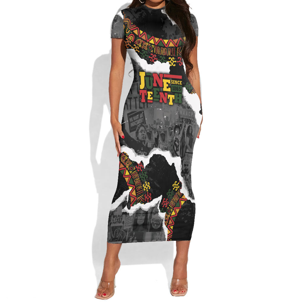 Juneteenth Freedom Day Personalized Grunge Ethnic Motif Short Sleeve Bodycon Dress Black History