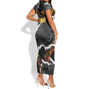 Juneteenth Freedom Day Personalized Grunge Ethnic Motif Short Sleeve Bodycon Dress Black History