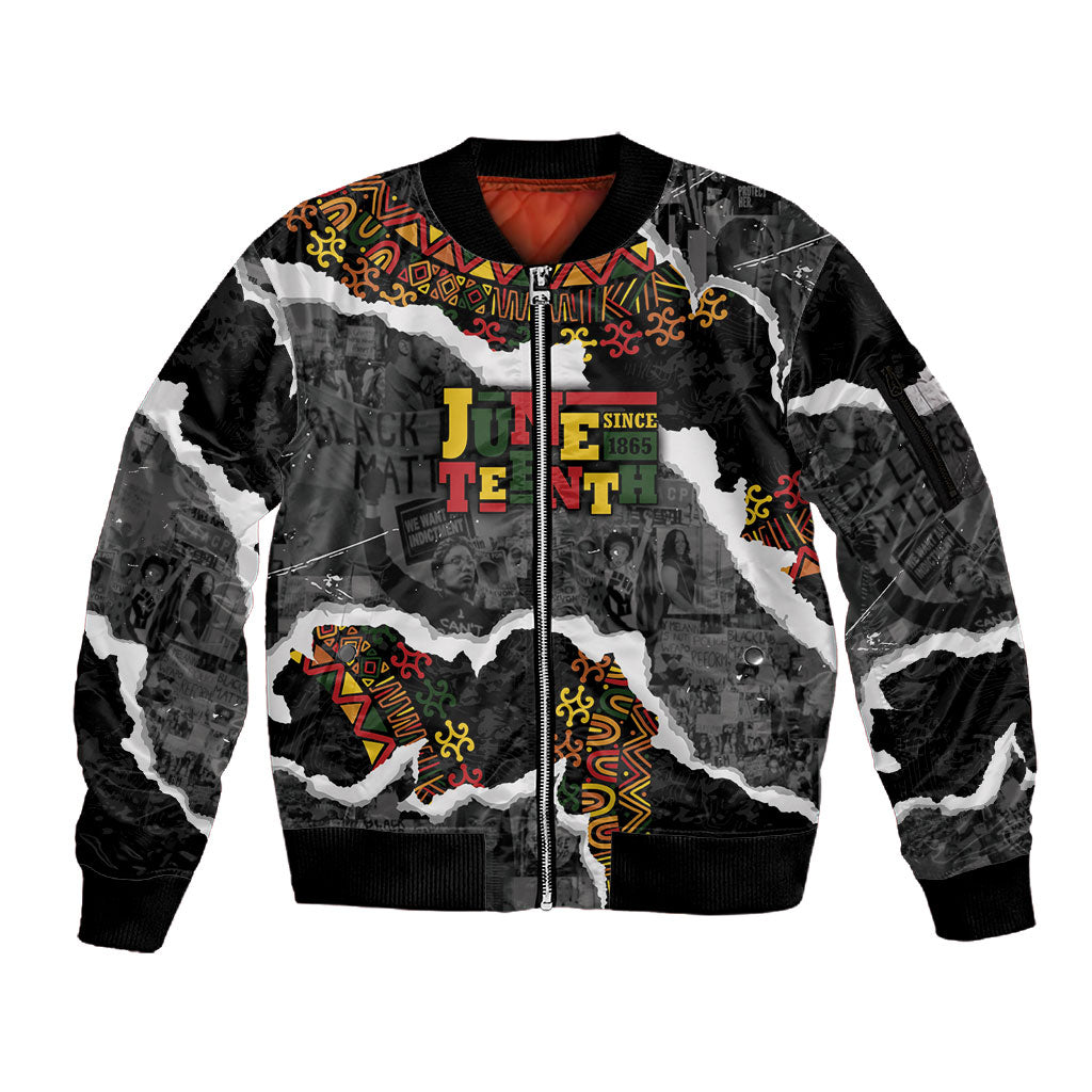 Juneteenth Freedom Day Personalized Grunge Ethnic Motif Sleeve Zip Bomber Jacket Black History