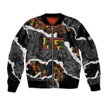 Juneteenth Freedom Day Personalized Grunge Ethnic Motif Sleeve Zip Bomber Jacket Black History