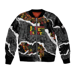 Juneteenth Freedom Day Personalized Grunge Ethnic Motif Sleeve Zip Bomber Jacket Black History