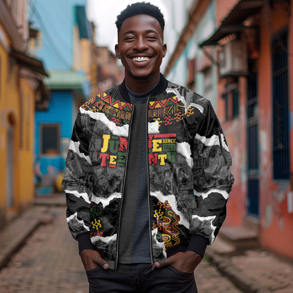 Juneteenth Freedom Day Personalized Grunge Ethnic Motif Sleeve Zip Bomber Jacket Black History