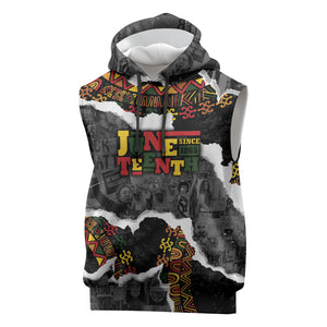 Juneteenth Freedom Day Personalized Grunge Ethnic Motif Sleeveless Hoodie Black History