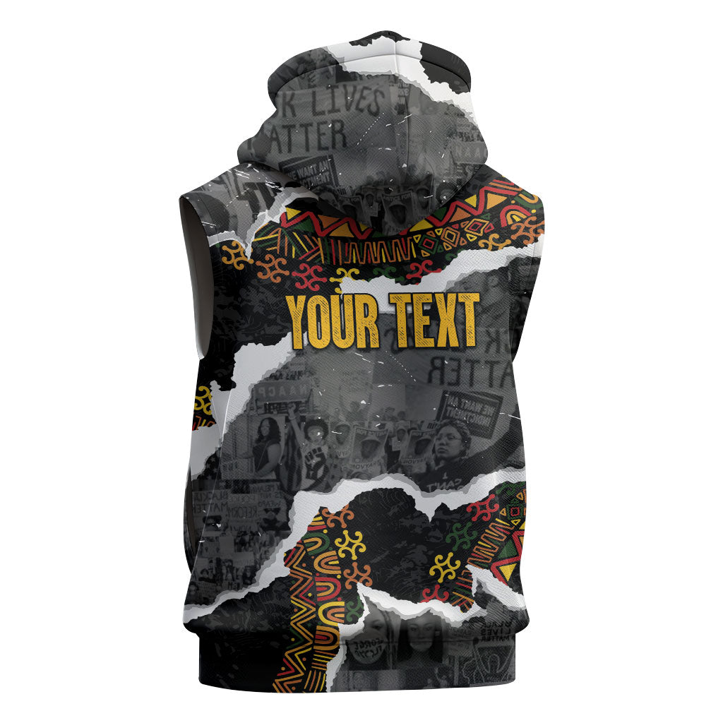 Juneteenth Freedom Day Personalized Grunge Ethnic Motif Sleeveless Hoodie Black History