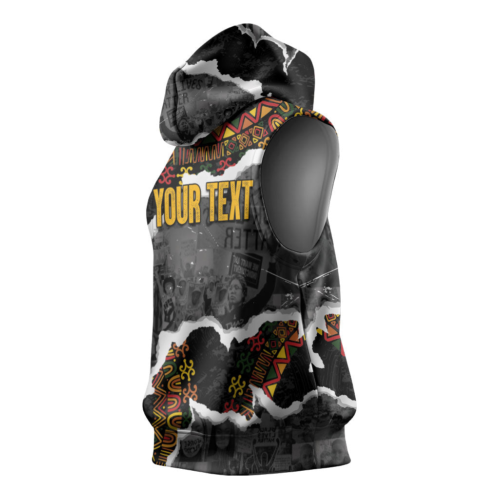 Juneteenth Freedom Day Personalized Grunge Ethnic Motif Sleeveless Hoodie Black History