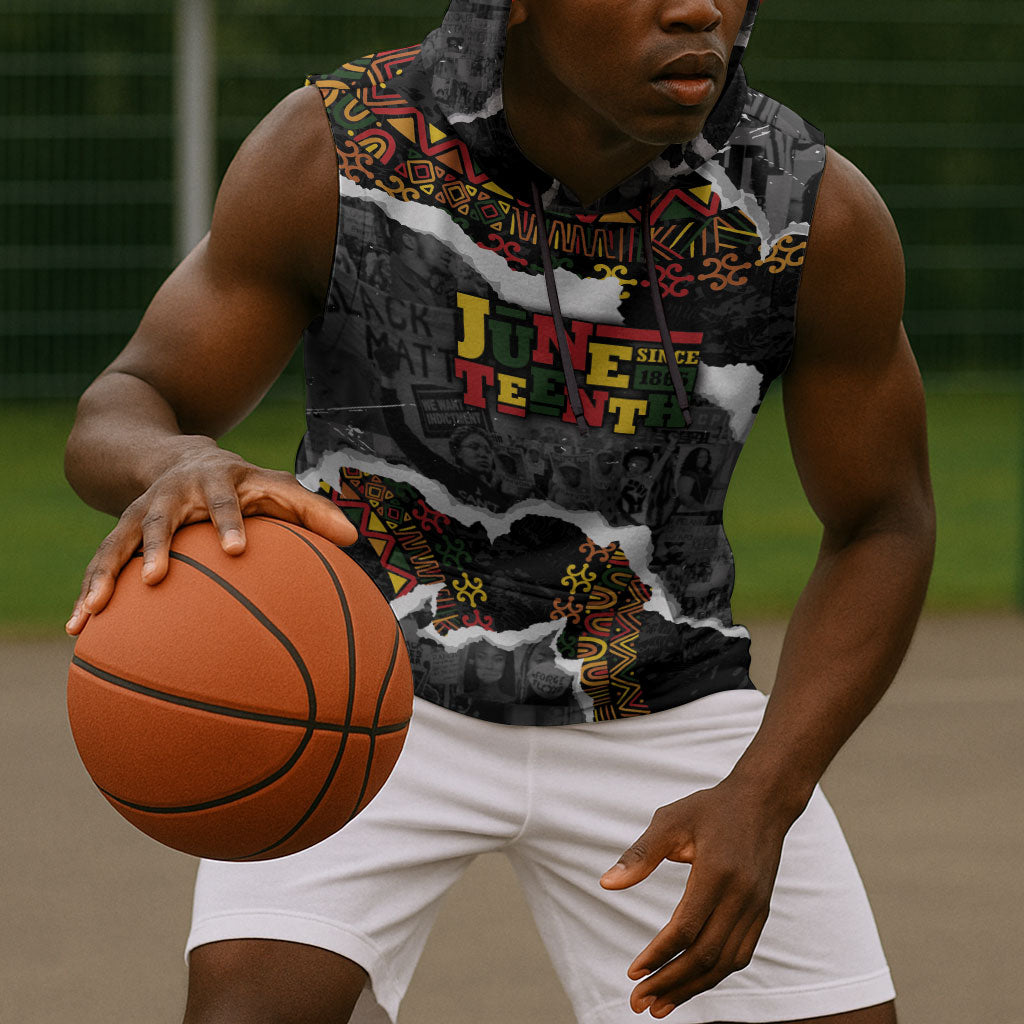 Juneteenth Freedom Day Personalized Grunge Ethnic Motif Sleeveless Hoodie Black History