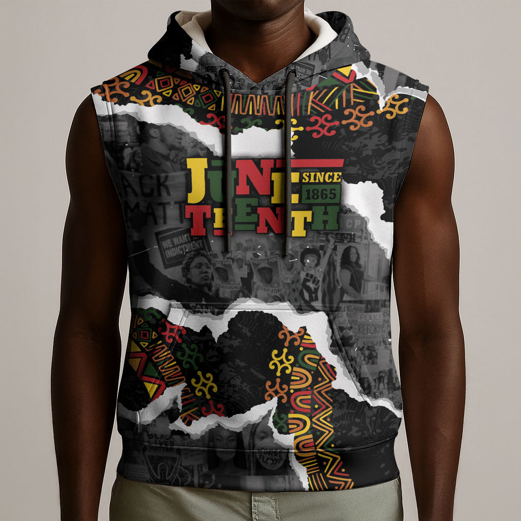 Juneteenth Freedom Day Personalized Grunge Ethnic Motif Sleeveless Hoodie Black History