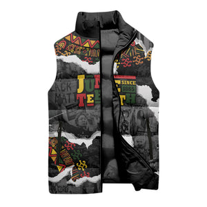 Juneteenth Freedom Day Personalized Grunge Ethnic Motif Sleeveless Puffer Jacket Black History
