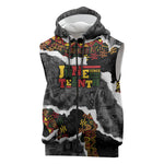 Juneteenth Freedom Day Personalized Grunge Ethnic Motif Sleeveless Zip Hoodie Black History