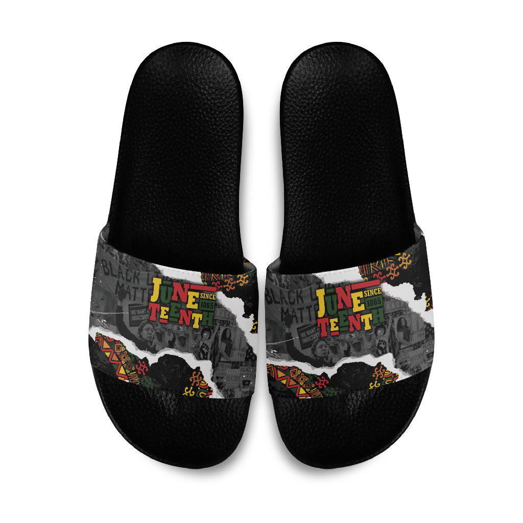 Juneteenth Freedom Day Grunge Ethnic Motif Slide Sandals Black History