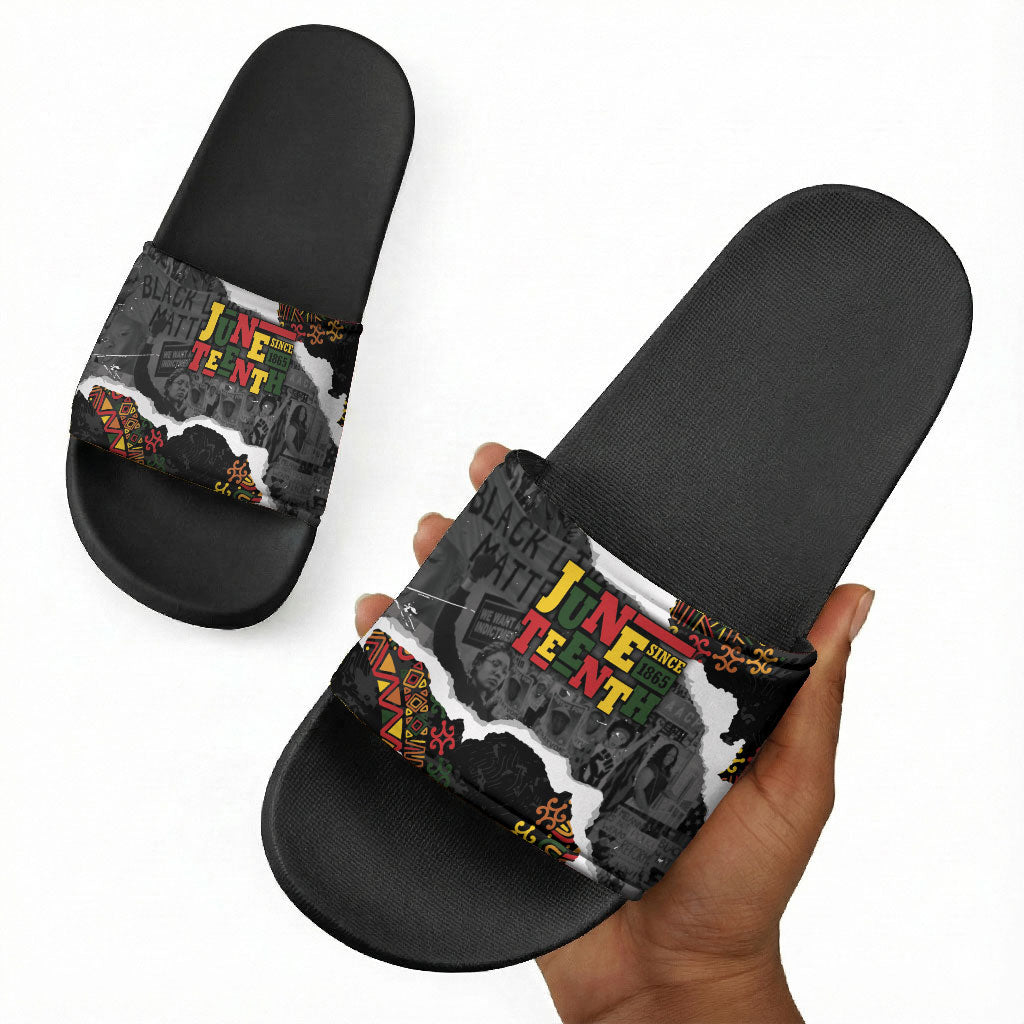 Juneteenth Freedom Day Grunge Ethnic Motif Slide Sandals Black History