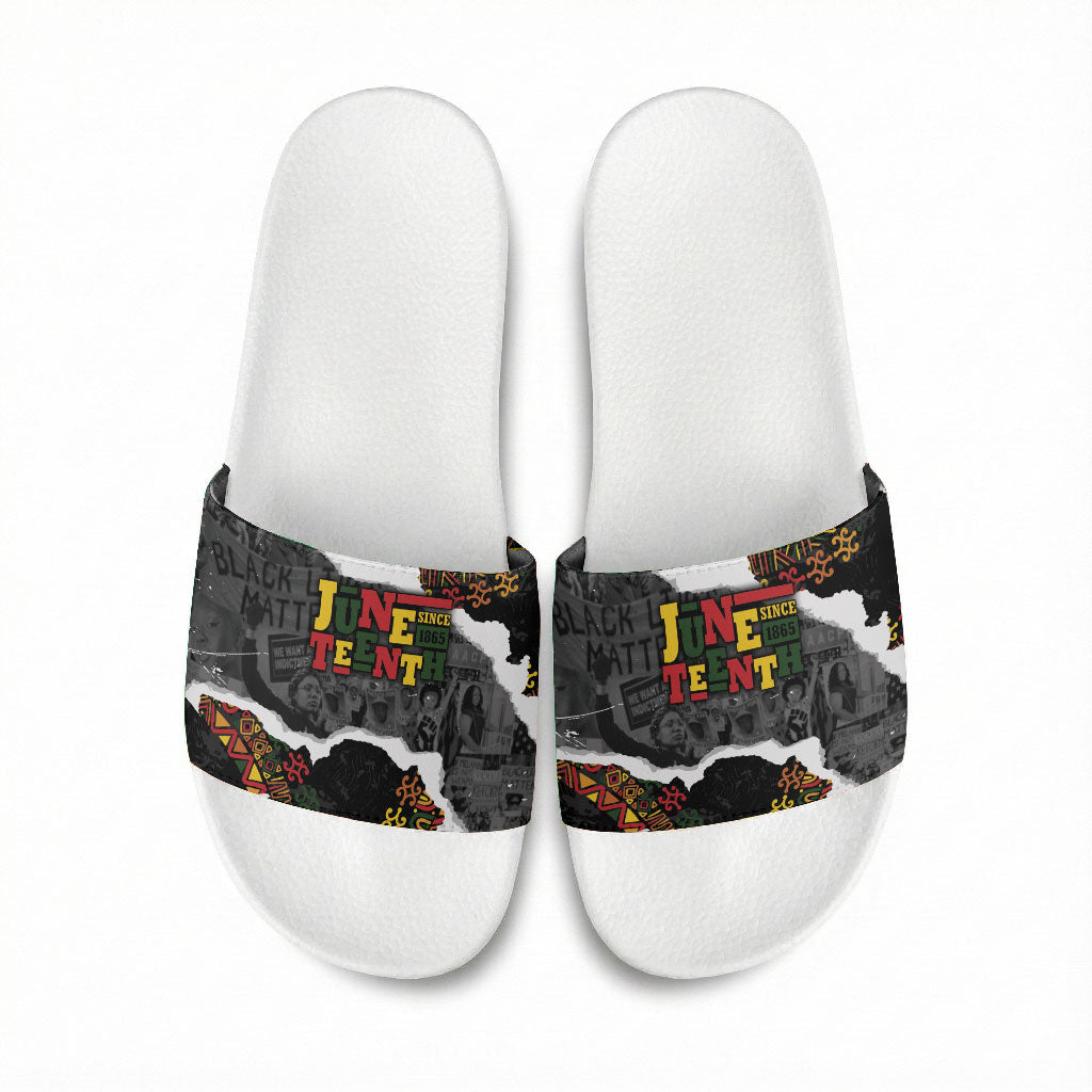 Juneteenth Freedom Day Grunge Ethnic Motif Slide Sandals Black History