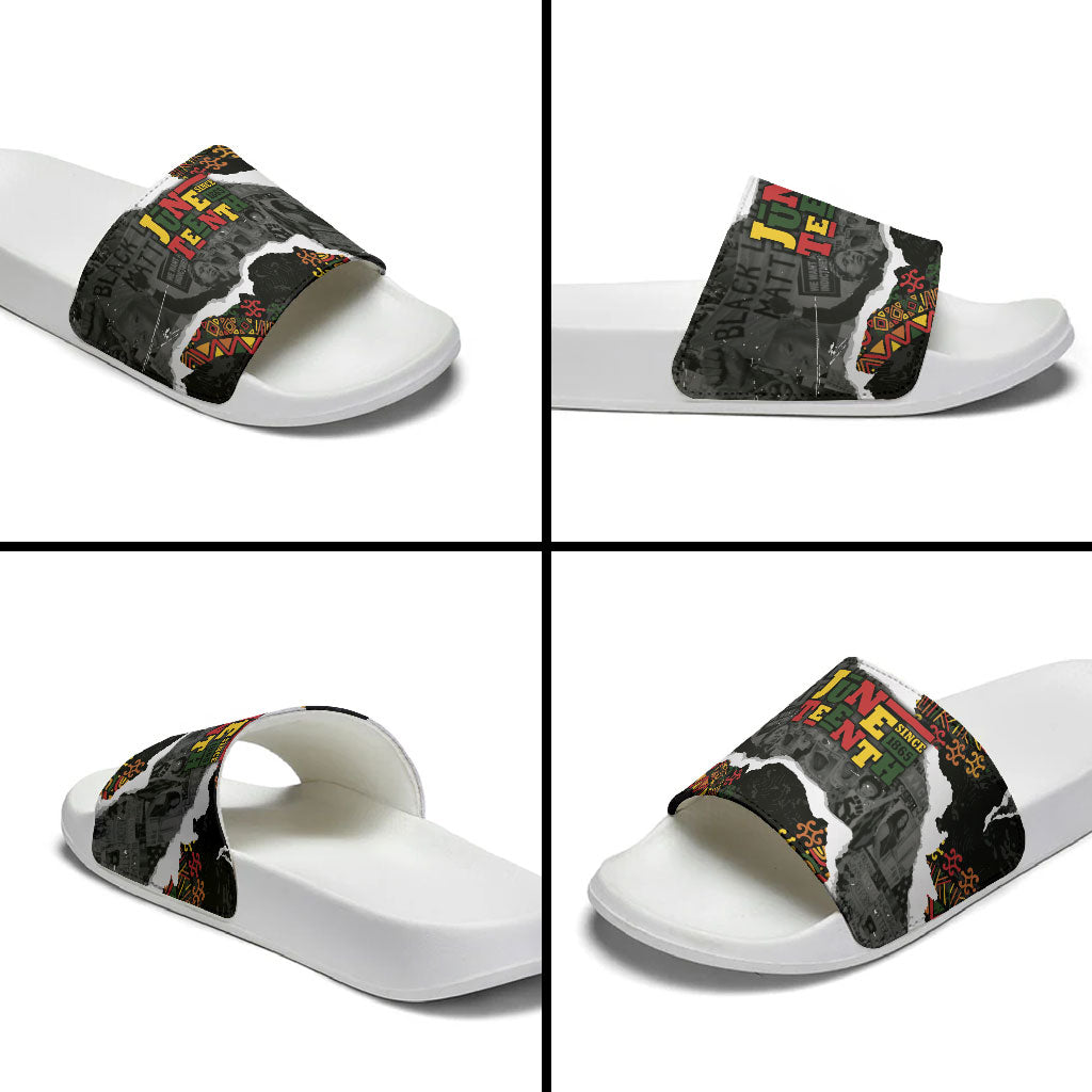 Juneteenth Freedom Day Grunge Ethnic Motif Slide Sandals Black History