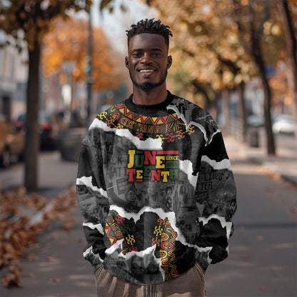 Juneteenth Freedom Day Personalized Grunge Ethnic Motif Sweatshirt Black History
