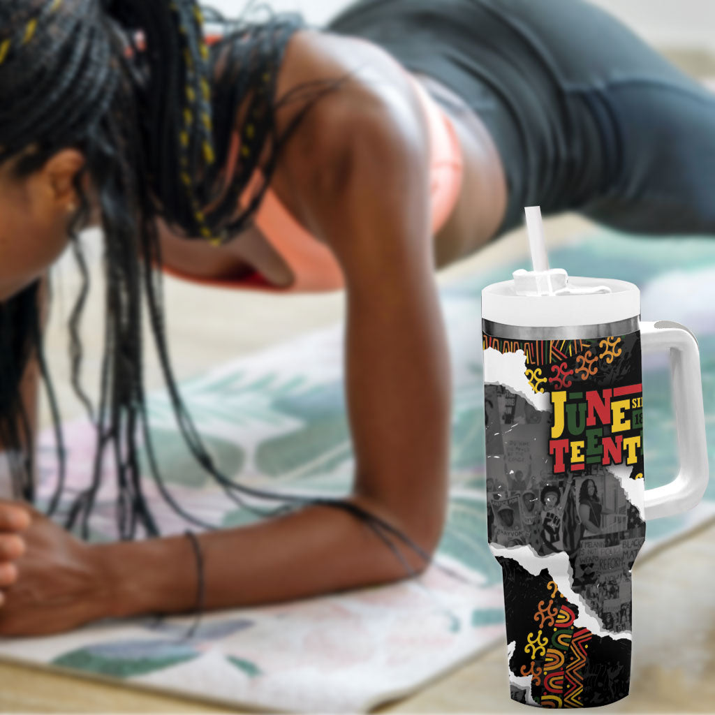 Juneteenth Freedom Day Personalized Grunge Ethnic Motif Tumbler With Handle Black History