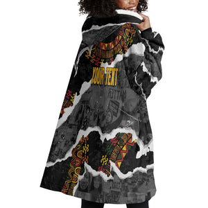 Juneteenth Freedom Day Personalized Grunge Ethnic Motif Wearable Blanket Hoodie Black History