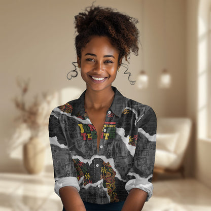 Juneteenth Freedom Day Personalized Grunge Ethnic Motif Women Casual Shirt Black History