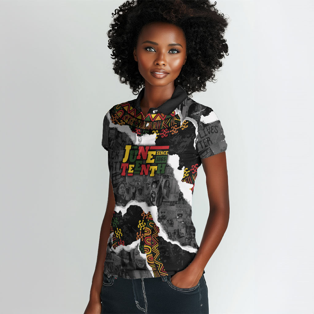Juneteenth Freedom Day Personalized Grunge Ethnic Motif Women Polo Shirt Black History