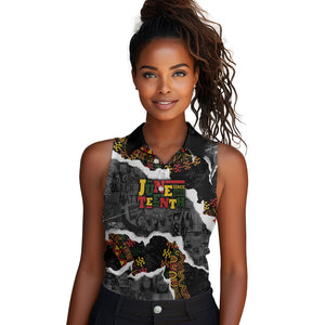Juneteenth Freedom Day Personalized Grunge Ethnic Motif Women Sleeveless Polo Shirt Black History