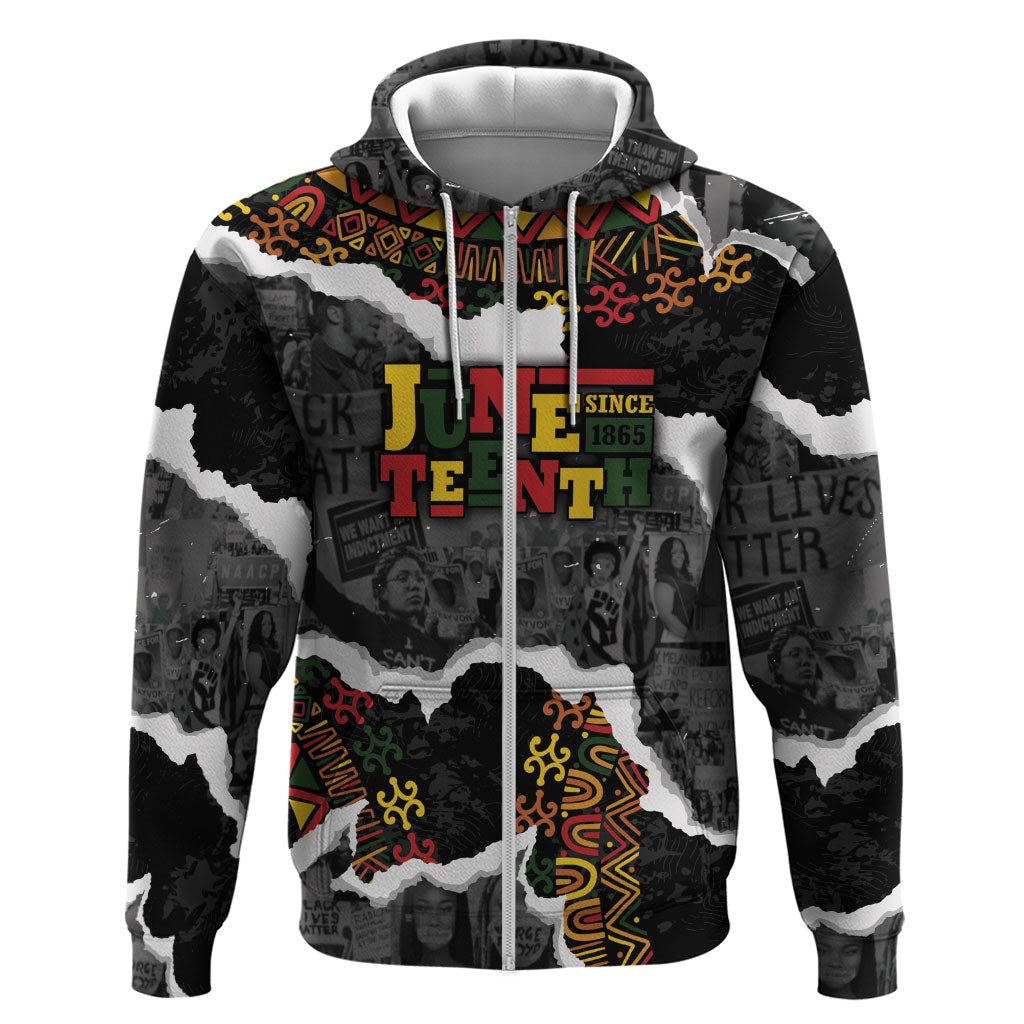 Juneteenth Freedom Day Personalized Grunge Ethnic Motif Zip Hoodie Black History