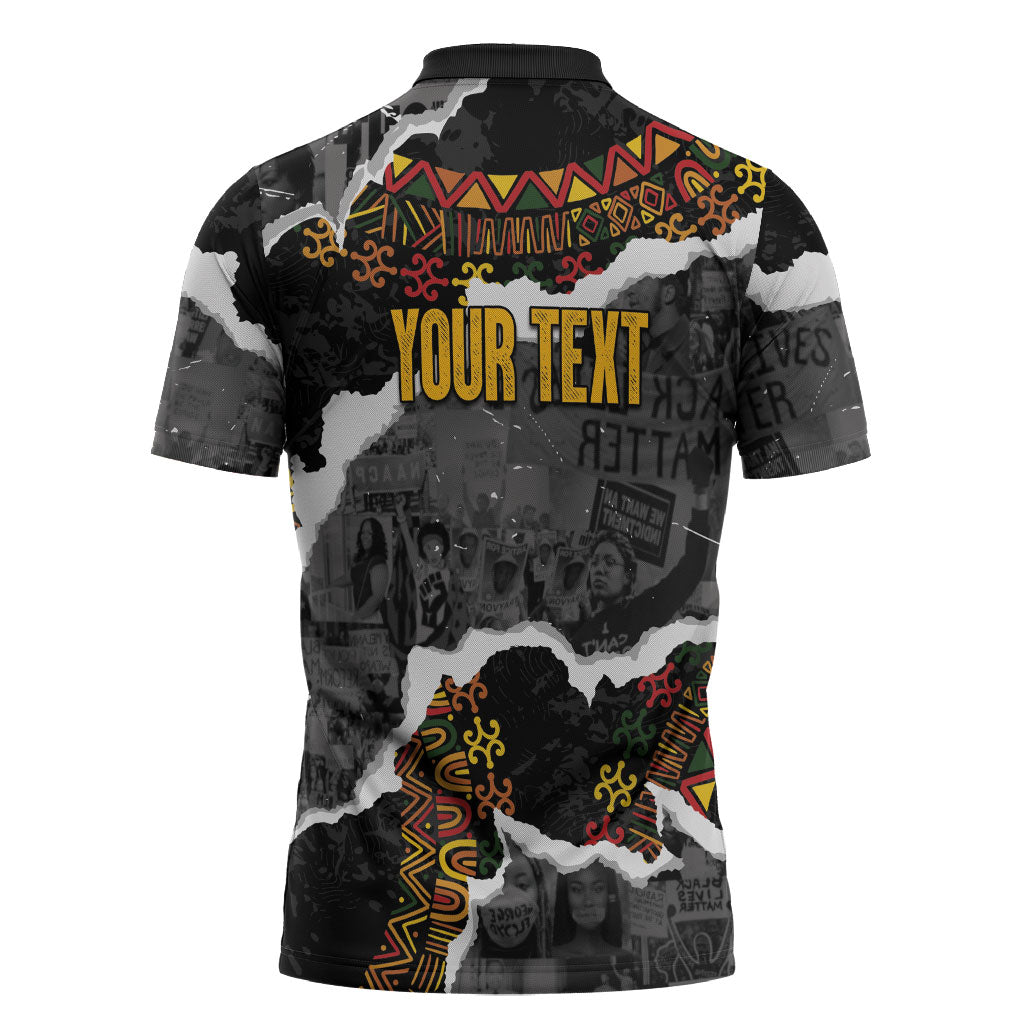 Juneteenth Freedom Day Personalized Grunge Ethnic Motif Zipper Polo Shirt Black History