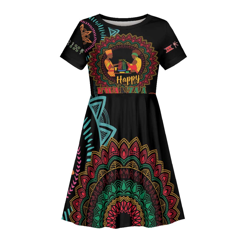 Africa Happy Kwanzaa Kid Short Sleeve Dress Nguzo Saba