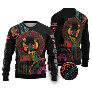 Happy Kwanzaa African Ugly Christmas Sweater Mandala Mix Nguzo Saba