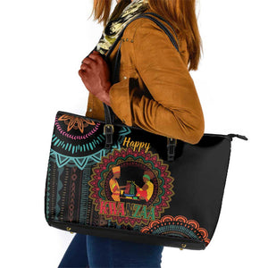 Africa Happy Kwanzaa Leather Tote Bag Nguzo Saba