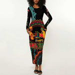 Africa Happy Kwanzaa Long Sleeve Bodycon Dress Nguzo Saba LT7