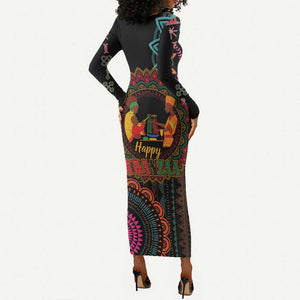 Africa Happy Kwanzaa Long Sleeve Bodycon Dress Nguzo Saba