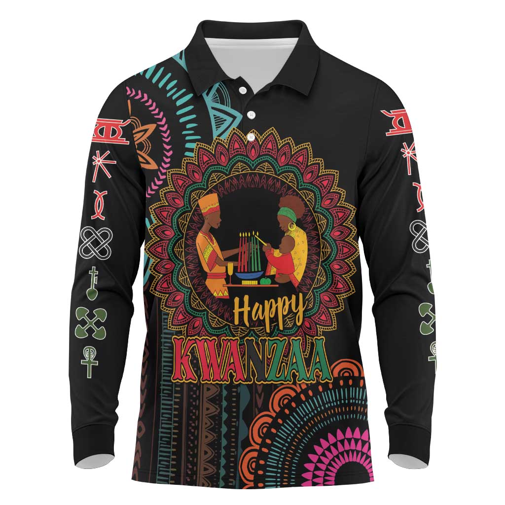 Africa Happy Kwanzaa Long Sleeve Polo Shirt Nguzo Saba