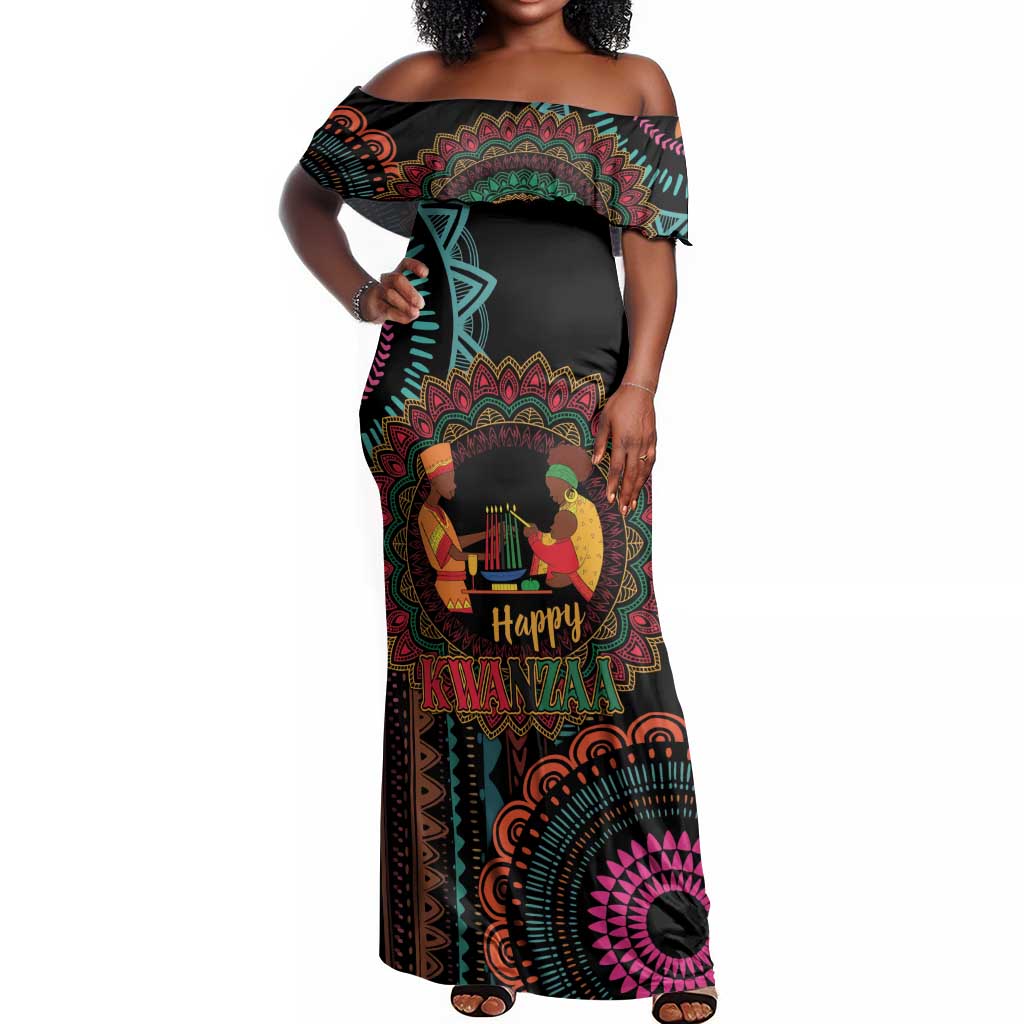 Africa Happy Kwanzaa Off Shoulder Maxi Dress Nguzo Saba