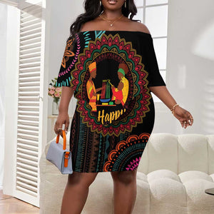 Africa Happy Kwanzaa Off Shoulder Short Dress Nguzo Saba